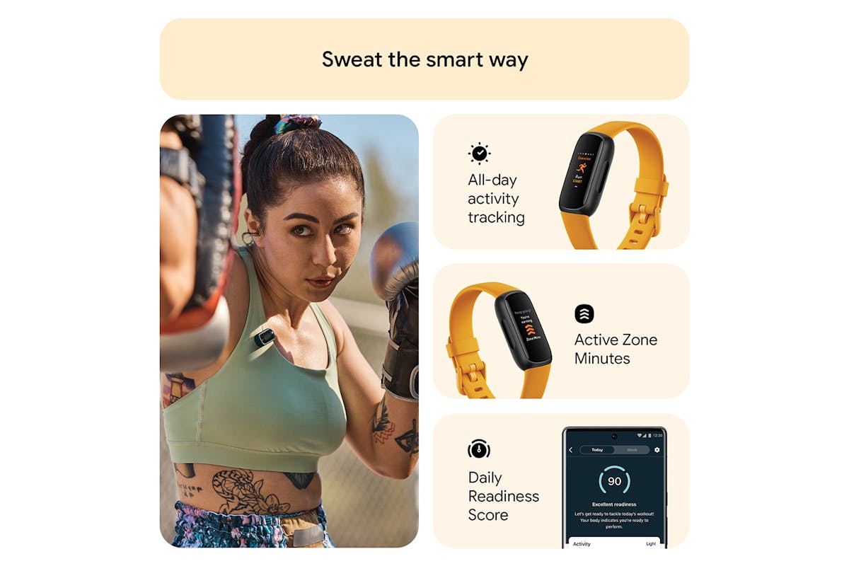 Fitbit Inspire 3 - Health & Fitness Tracker with 10-Day Battery & AMOLED Display - Black/Morning Glow | 79-FB424BKYW