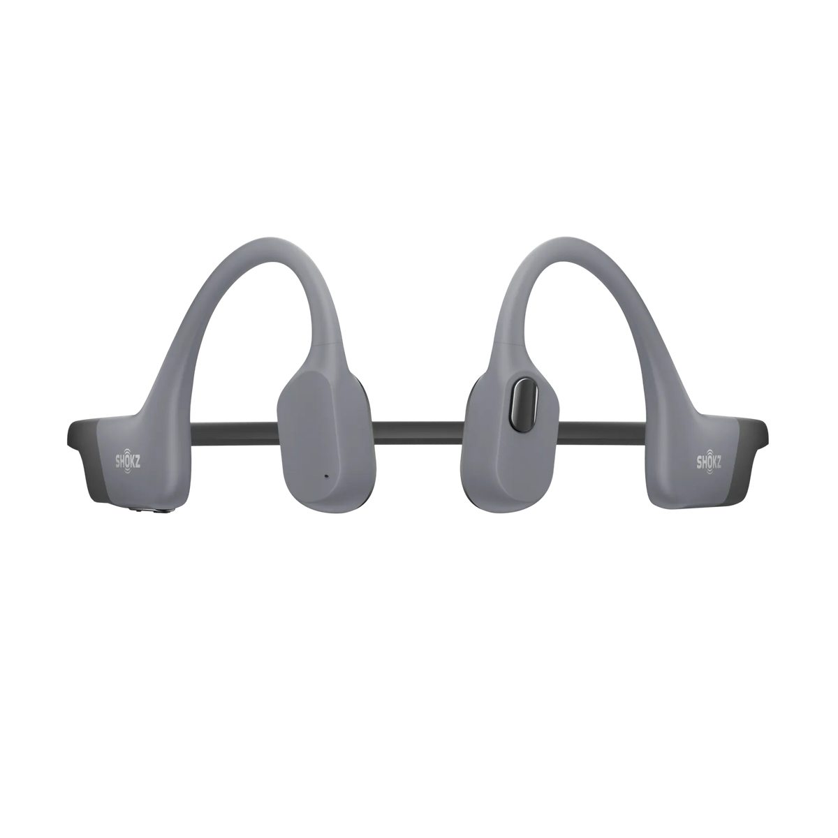 Shokz OpenSwim Pro Bone Conduction Swimming Headphones - Grey - front view, transducers
