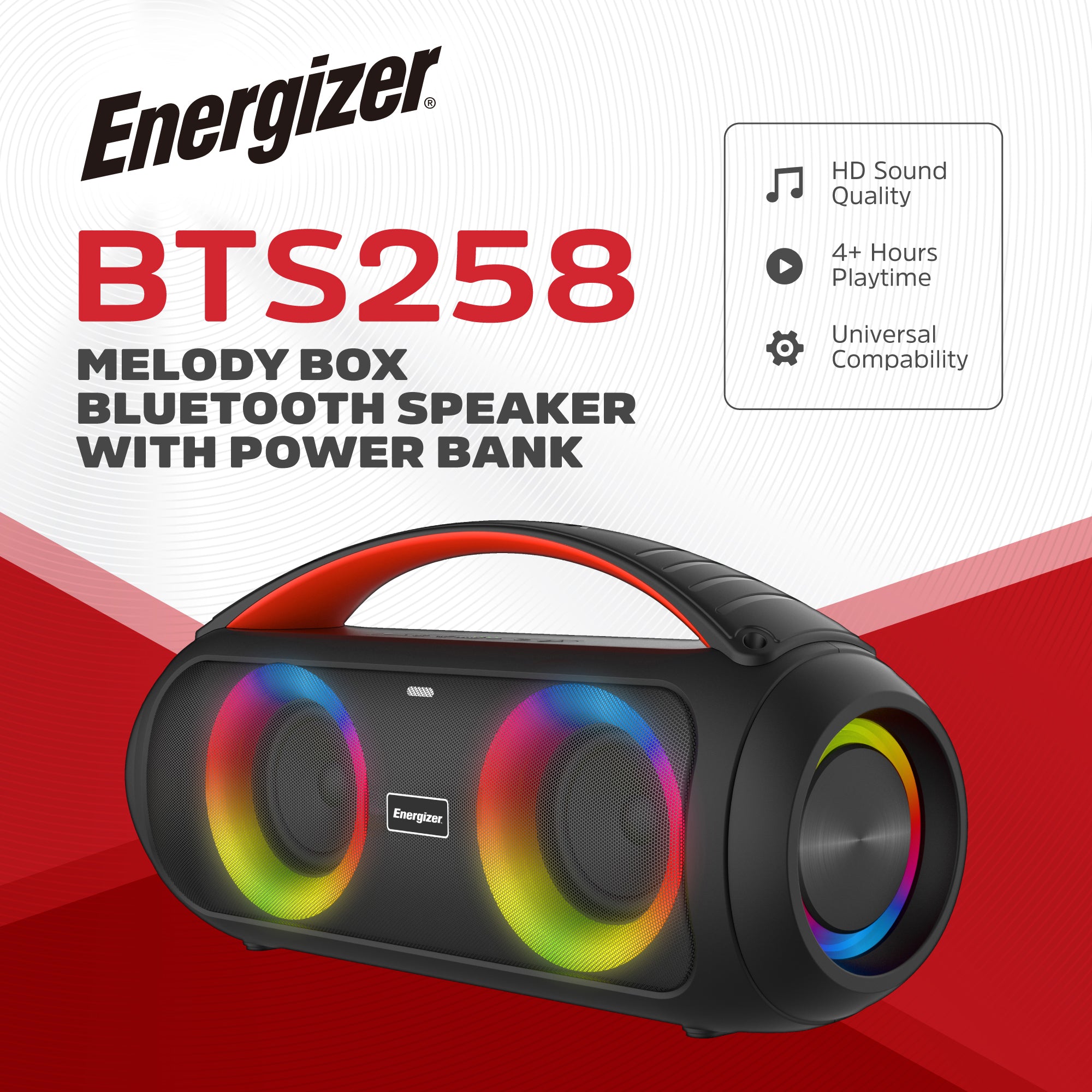 Energizer Portable Bluetooth Party Speaker with RGB lighting with mic | BTS258 Energizer Speaker Euronics Ireland