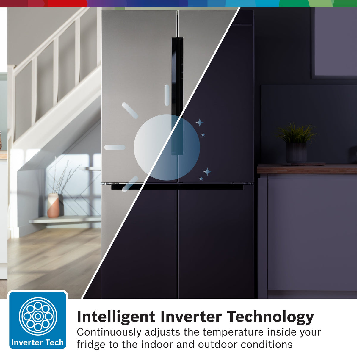 Bosch XXL KFN96VPEAG 4 door fridge freezer inverter technology graphic