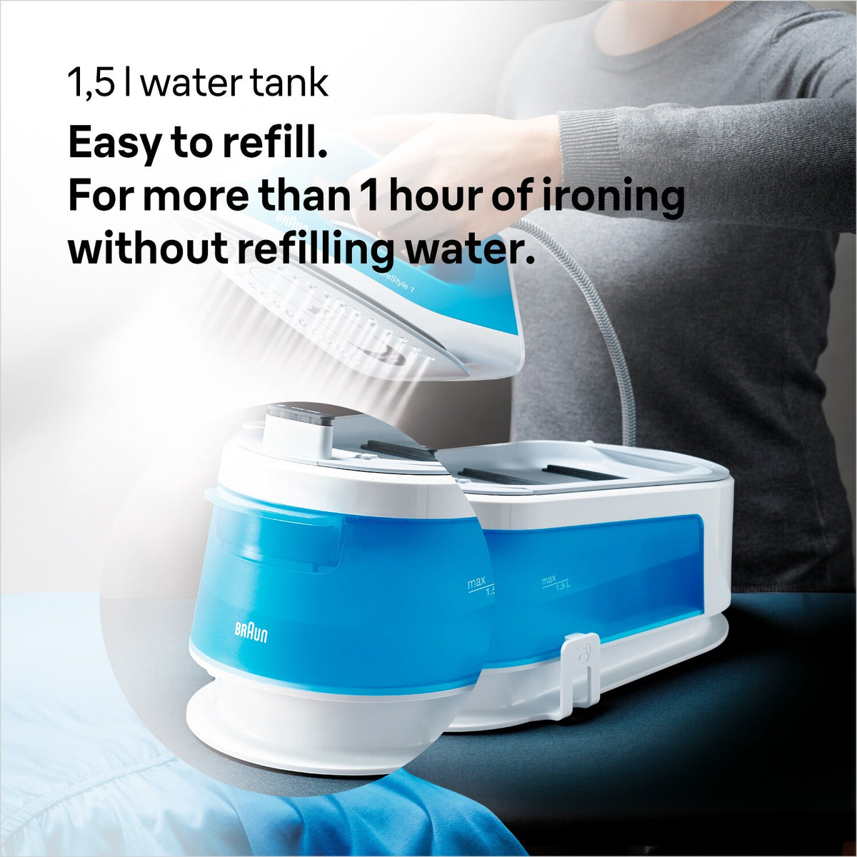Braun CareStyle 1 Steam Generator Iron - Blue - 1.5L water tank, easy to refill