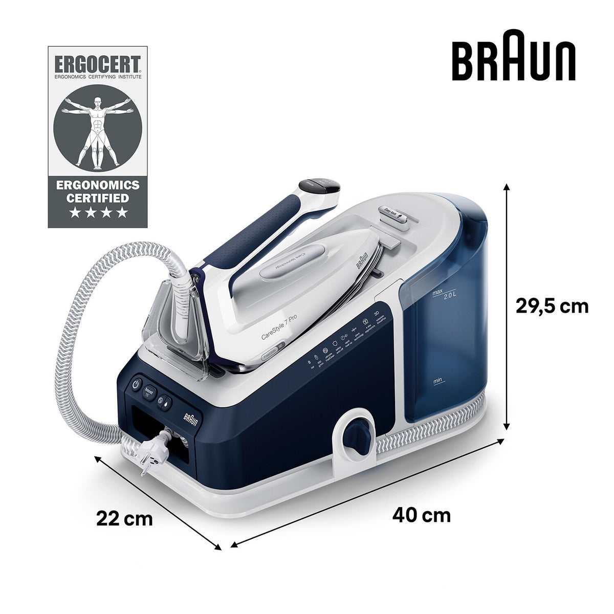 Braun CareStyle 7 Pro Steam Generator Iron - Blue - dimensions