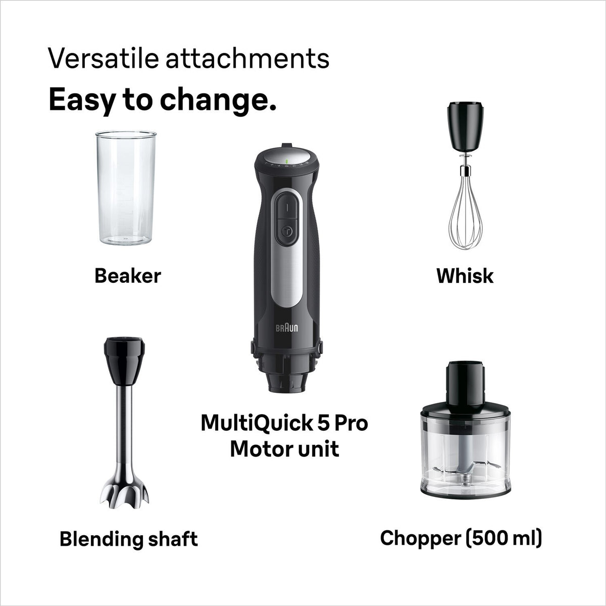 Braun MultiQuick 5 Pro Hand Blender - Black - versatile easy-change attachments