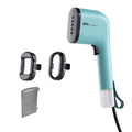 Braun QuickStyle 3 Garment Steamer - Green - front view with heat-resistant bag, lint remover and brush