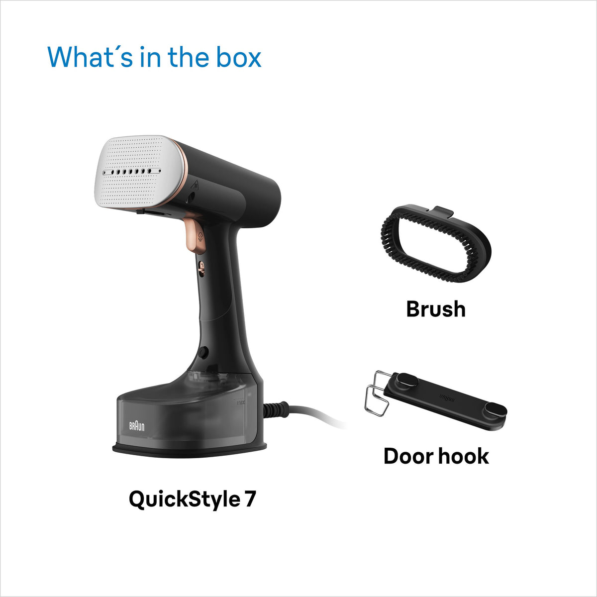 Braun QuickStyle 7 Garment Steamer - Black/Copper - what's in the box