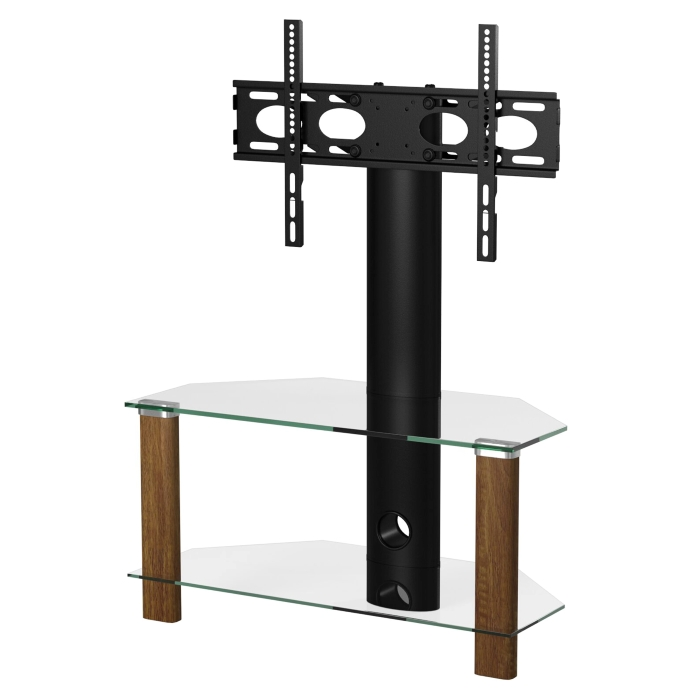 Alphason Century Cantilever Corner Stand 800mm, Up to 55" - Walnut & Clear Glass | ADCEC800WAL