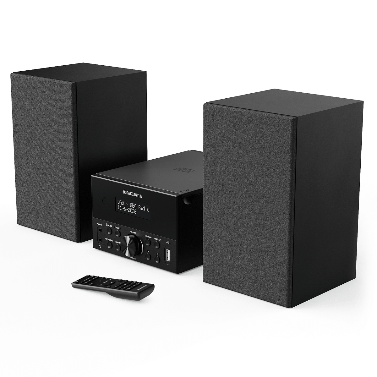 Oakcastle DAB150 DAB/FM Radio Hi-Fi System, Black - official product image