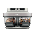 Ninja CRISPi DualZone glass air fryer in Bone — front view, twin pods open