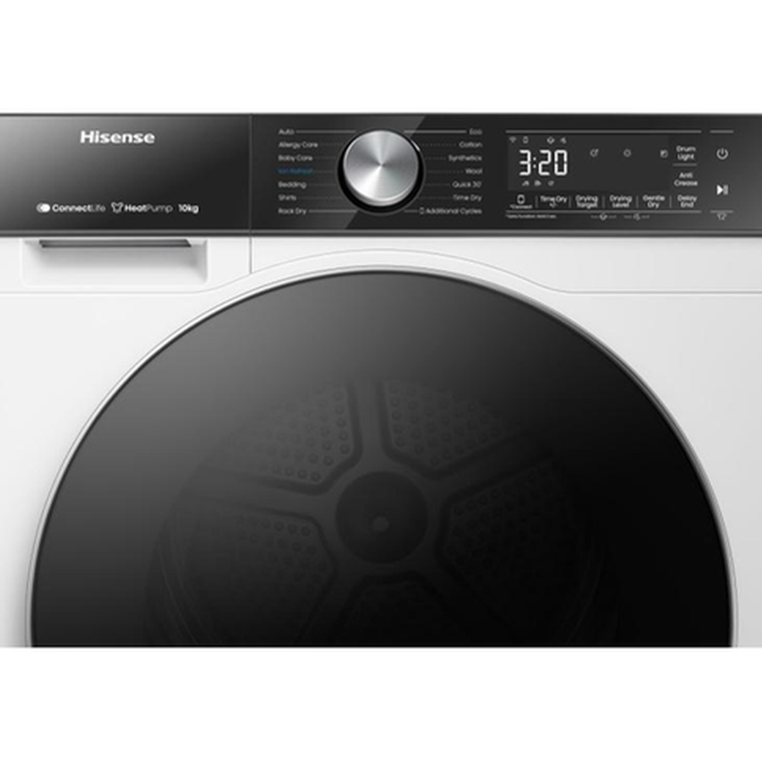 Hisense 10kg Heat Pump Tumble Dryer - White - close-up of the control panel and display