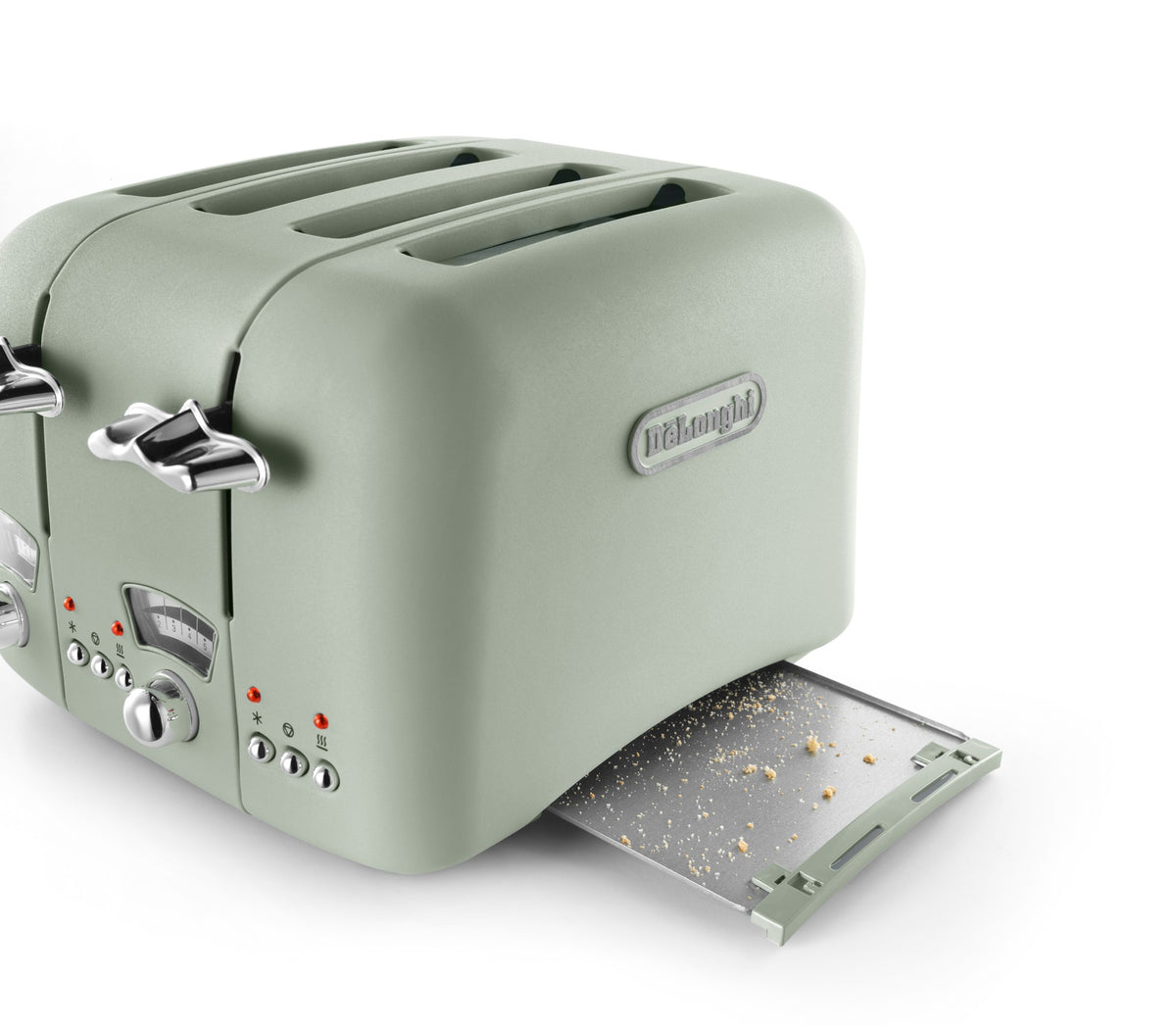 De'Longhi Argento Flora 4 Slice Toaster - Green - removable crumb tray