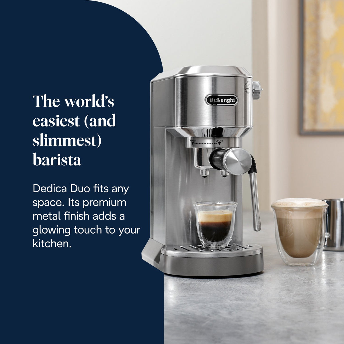 De'Longhi Dedica Duo - Stainless Steel - slim 15cm wide barista machine