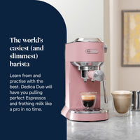 De'Longhi Dedica Duo Espresso Machine - Pink - brewing an espresso