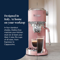 De'Longhi Dedica Duo Espresso Machine - Pink - compact Italian design on the worktop