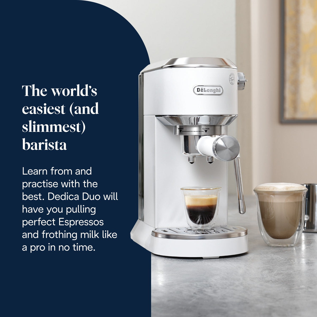 De'Longhi Dedica Duo - White - slim 15cm wide barista machine