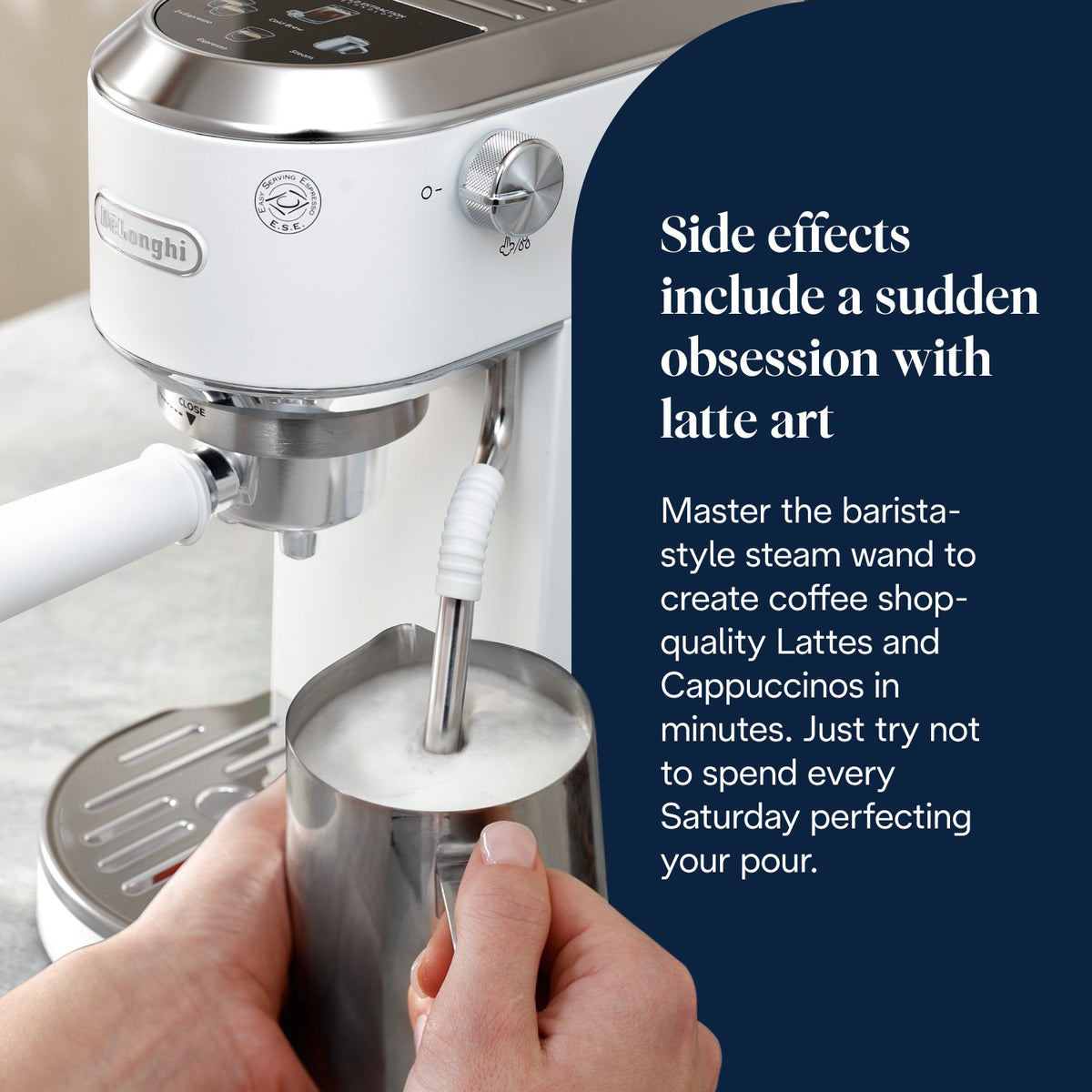 De'Longhi Dedica Duo - White - barista-style steam wand for latte art