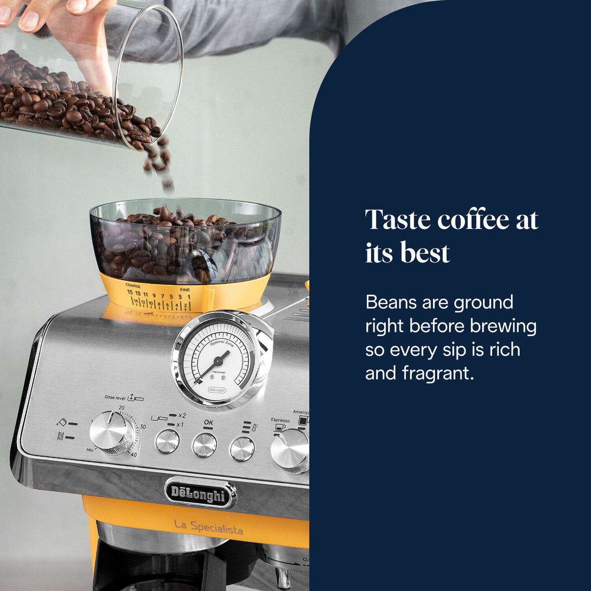 De'Longhi La Specialista Arte Espresso Machine - Yellow - integrated grinder with fresh beans