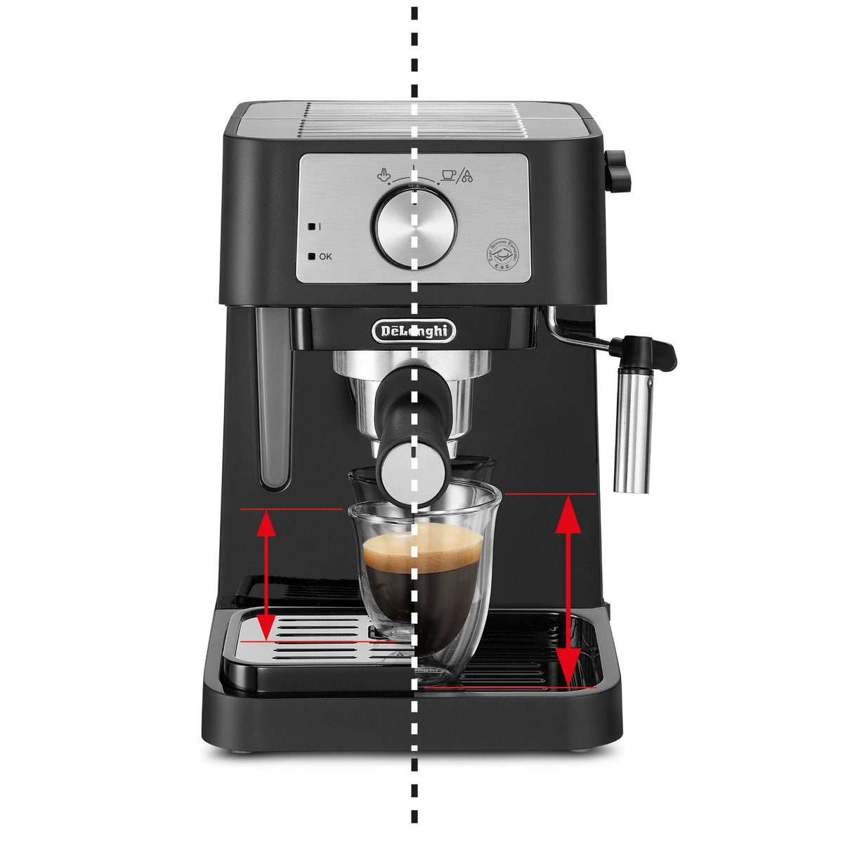 De'Longhi Stilosa Traditional Pump Espresso Coffee Machine - Black - adjustable cup height