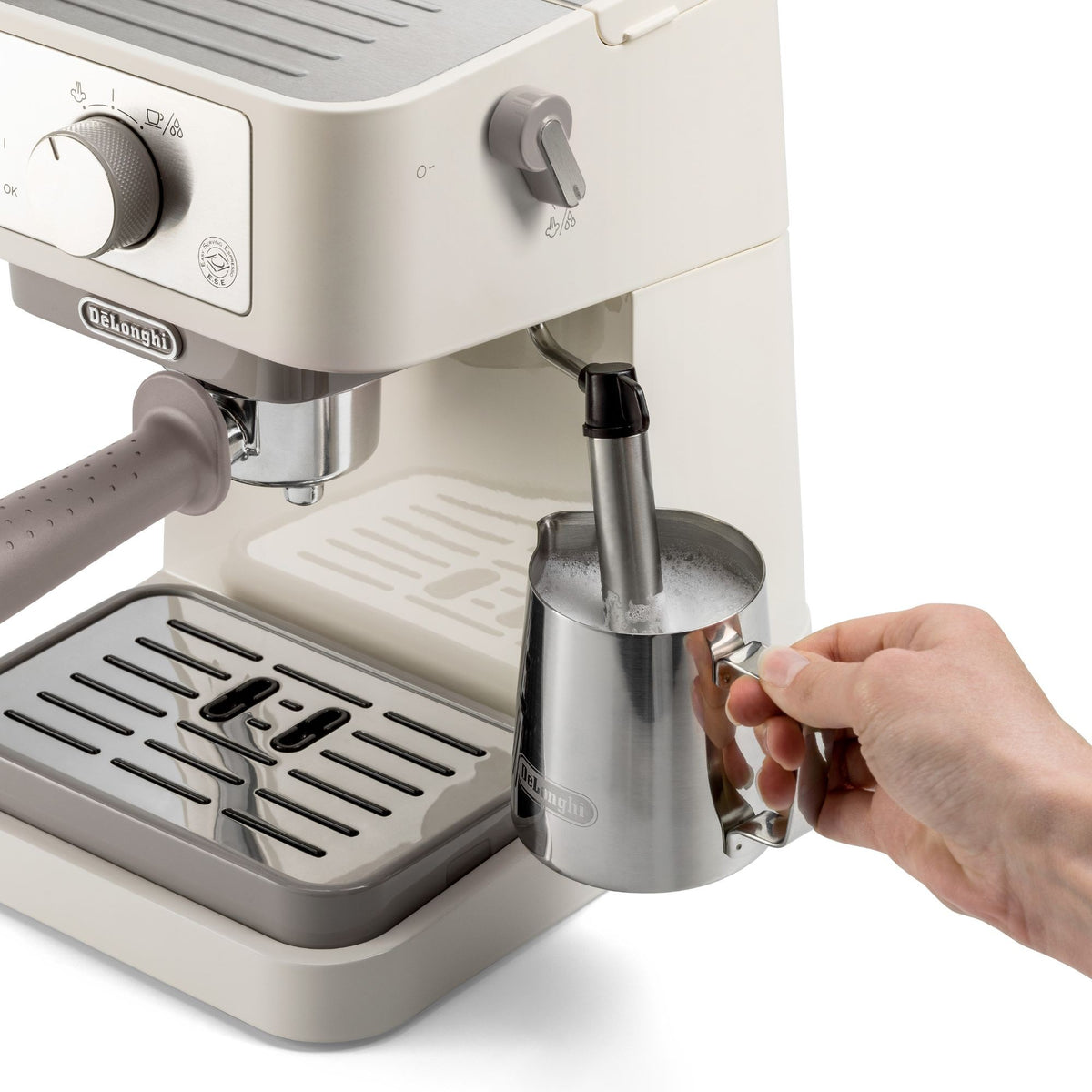 De'Longhi Stilosa Espresso Maker - Cream - manual milk frother