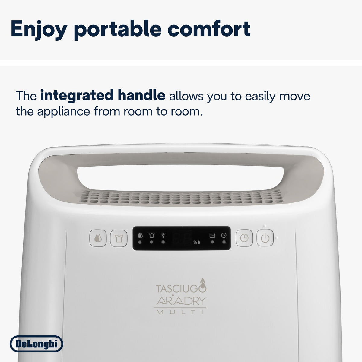 De'Longhi Tasciugo AriaDry Multi Dehumidifier 14L/day - White - integrated carry handle