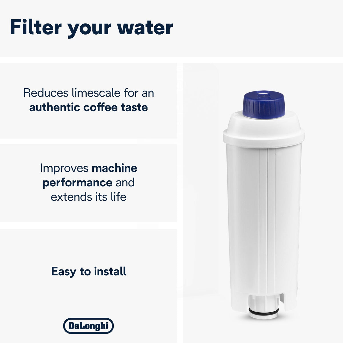 De'Longhi Water Impurity Filter - White - benefits: better taste, longer machine life