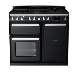 Rangemaster Estel Deluxe 100cm Dual Fuel Range Cooker - Gloss Black with Chrome Trim | ESDL100DFPGBL/CM1