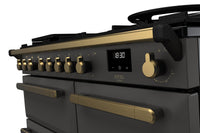 Rangemaster Estel Deluxe 100 Dual Fuel range cooker in Slate with Antique Brass trim