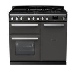 Rangemaster Estel Deluxe 100cm Dual Fuel Range Cooker - Slate with Chrome Trim | ESDL100DFPSLT/CM1
