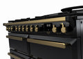 Rangemaster Estel Deluxe 110 Dual Fuel range cooker in Gloss Black with Antique Brass trim