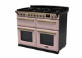 Rangemaster Estel Deluxe 110 Dual Fuel range cooker in Pale Pink with Antique Brass trim