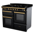 Rangemaster Estel Deluxe 110 Dual Fuel range cooker in Gloss Black with Antique Brass trim