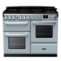 Rangemaster Estel Deluxe 110 Dual Fuel range cooker in Misty Blue with Chrome trim