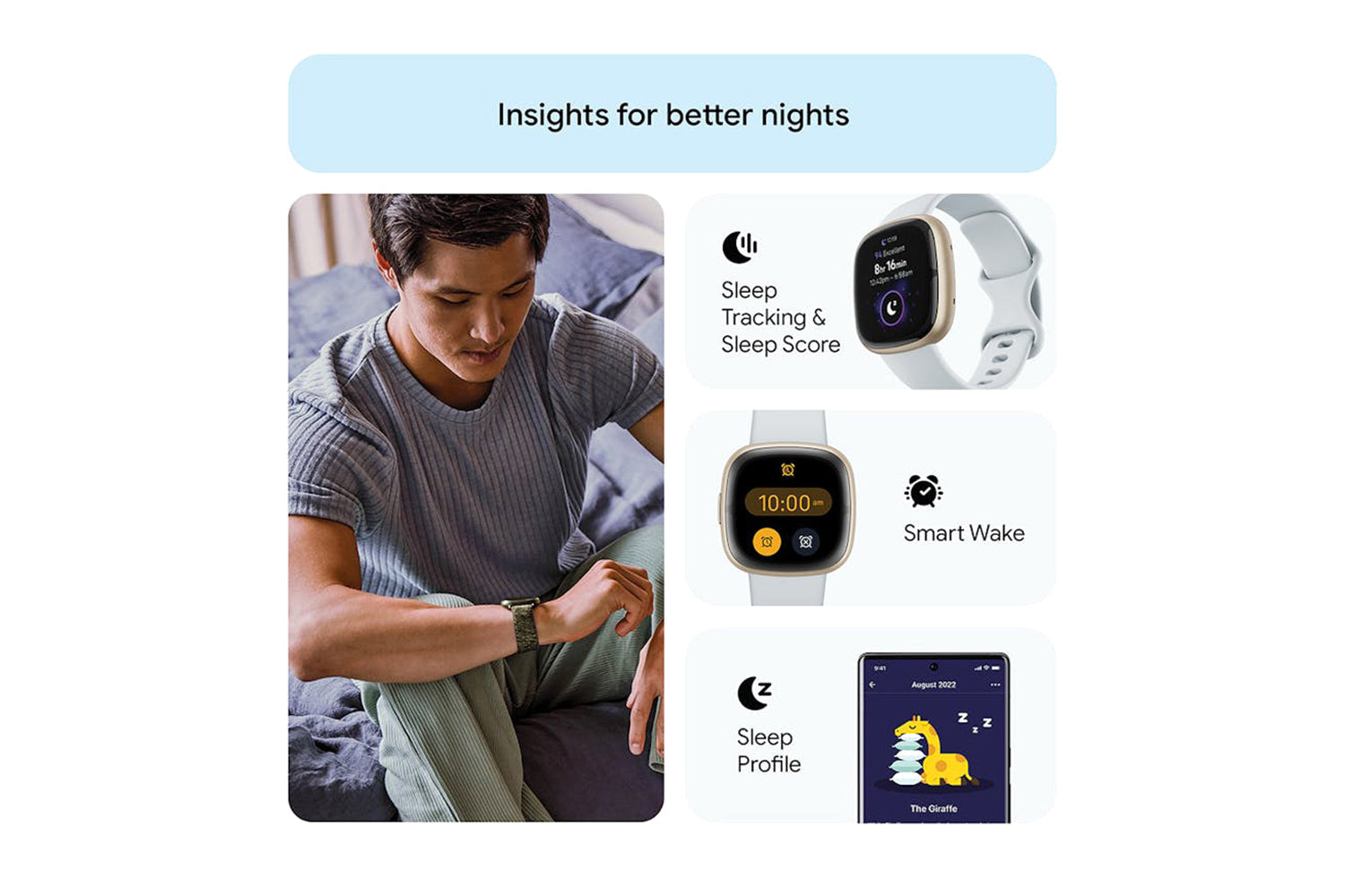 Fitbit Sense 2 - Advanced Health Smartwatch with cEDA Stress Sensor & GPS - Blue Mist/Soft Gold | 79-FB521GLBM