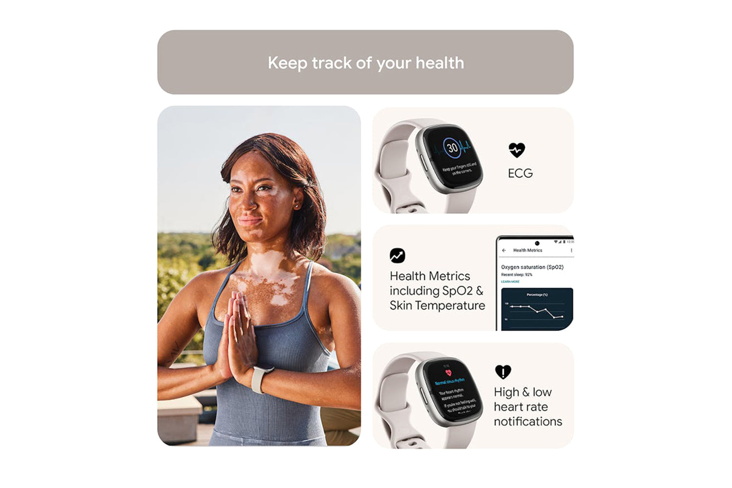 Fitbit Sense 2 - Advanced Health Smartwatch with cEDA Stress Sensor & GPS - Lunar White/Platinum | 79-FB521SRWT