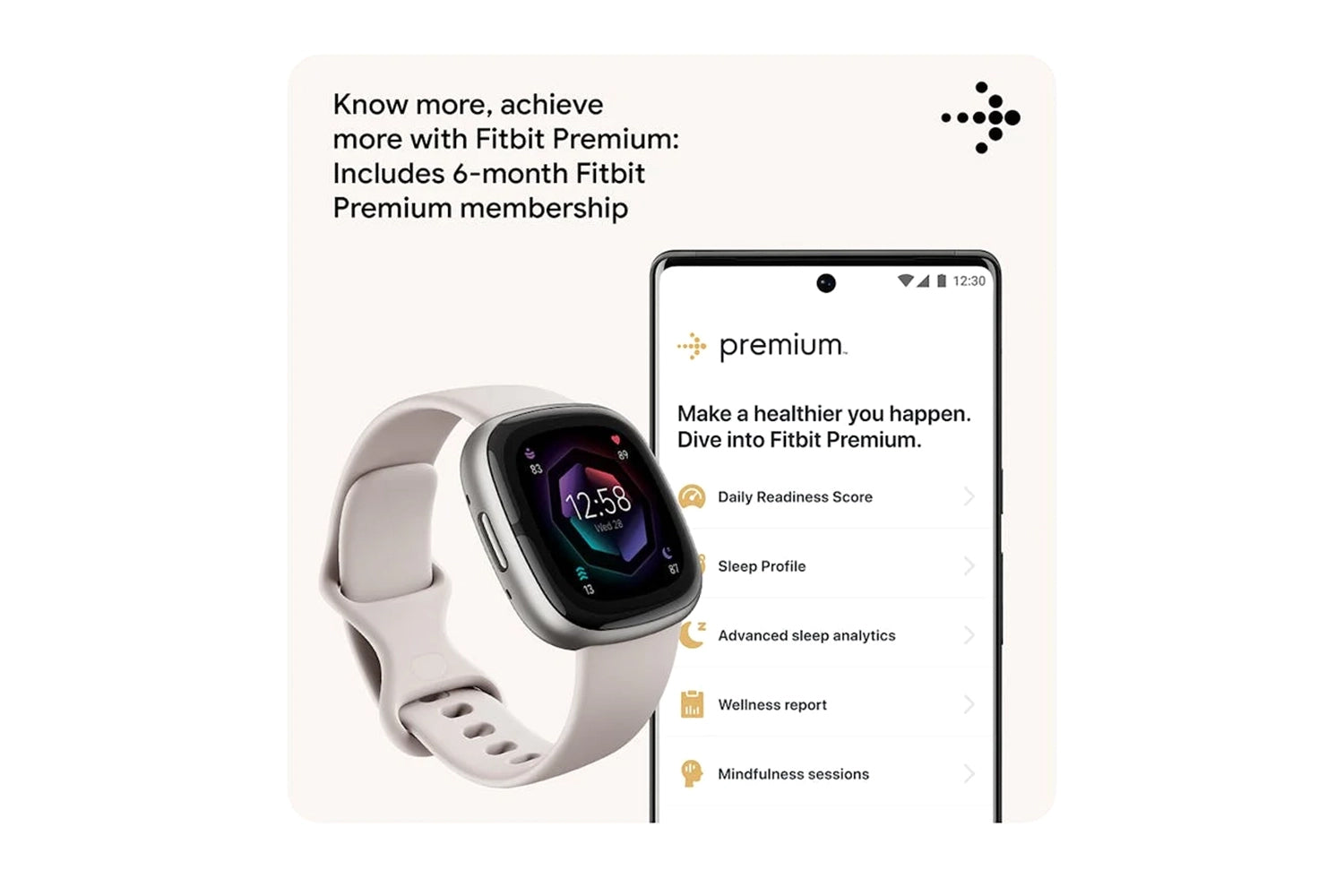 Fitbit Sense 2 - Advanced Health Smartwatch with cEDA Stress Sensor & GPS - Lunar White/Platinum | 79-FB521SRWT