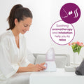 Beurer FS 60 Facial Sauna in use, woman using device with soothing aromatherapy and inhalation
