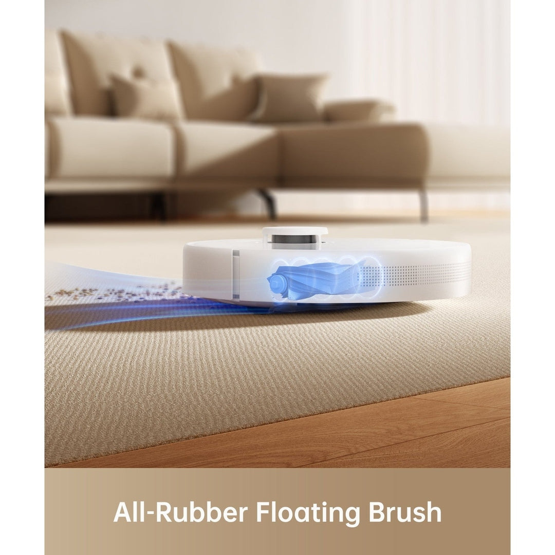 Dreame D10 Plus Gen 2 RLD32GD robot vacuum with floating rubber brush on a rug