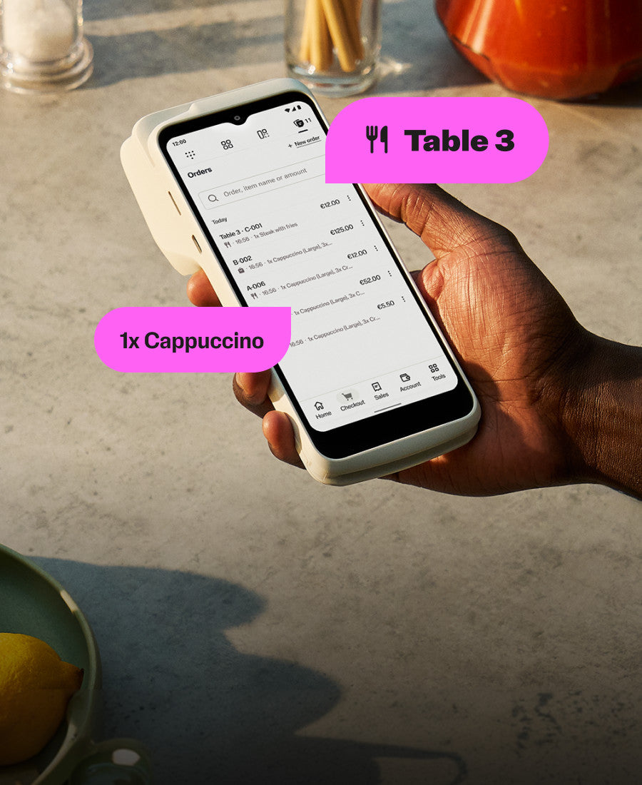 SumUp Terminal Card Machine with Built-In Receipt Printer - taking a tableside order