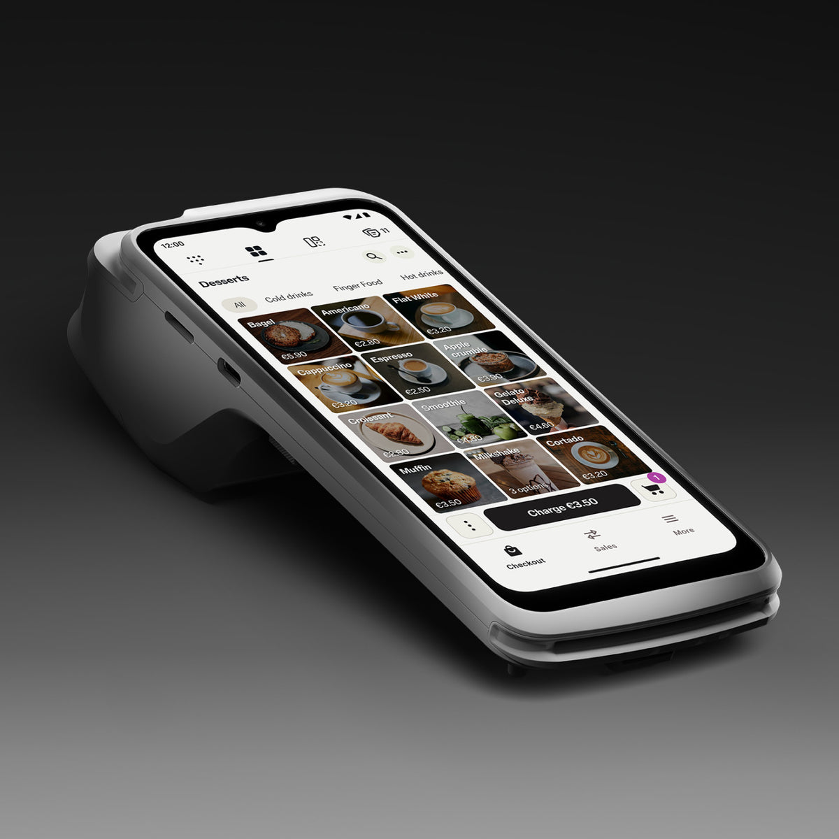 SumUp Terminal Card Machine with Built-In Receipt Printer - angled view