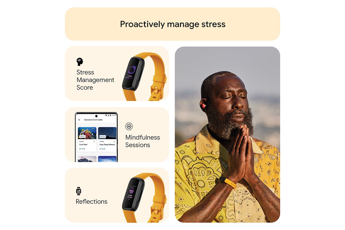 Fitbit Inspire 3 - Health & Fitness Tracker with 10-Day Battery & AMOLED Display - Black/Morning Glow | 79-FB424BKYW