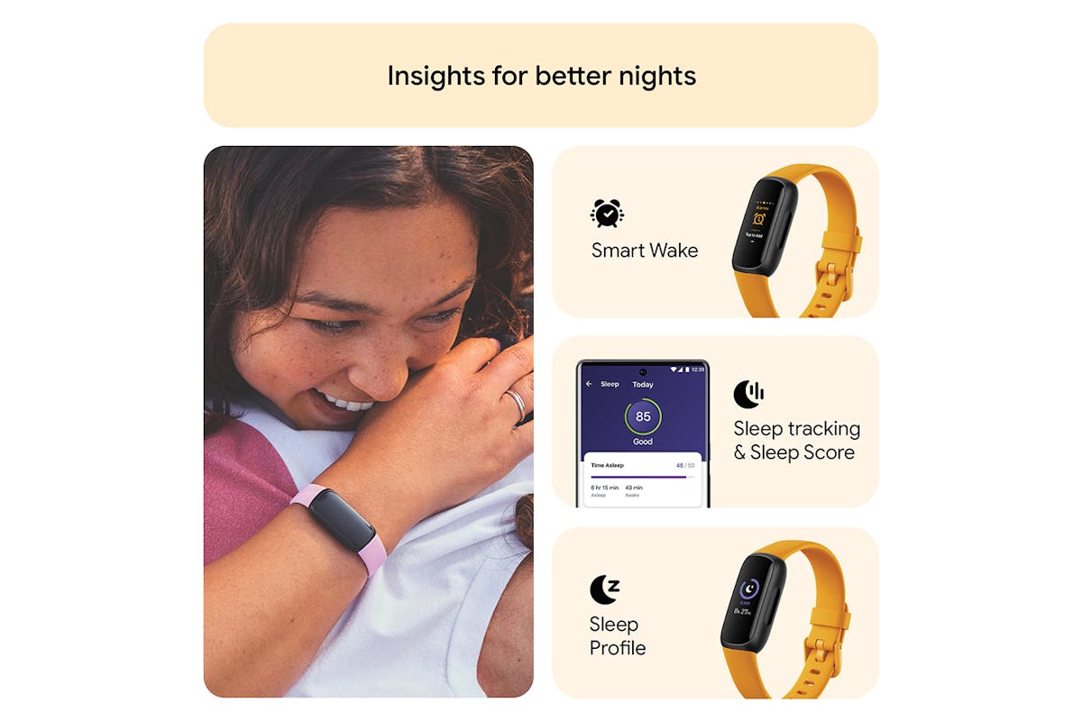 Fitbit Inspire 3 - Health & Fitness Tracker with 10-Day Battery & AMOLED Display - Black/Morning Glow | 79-FB424BKYW