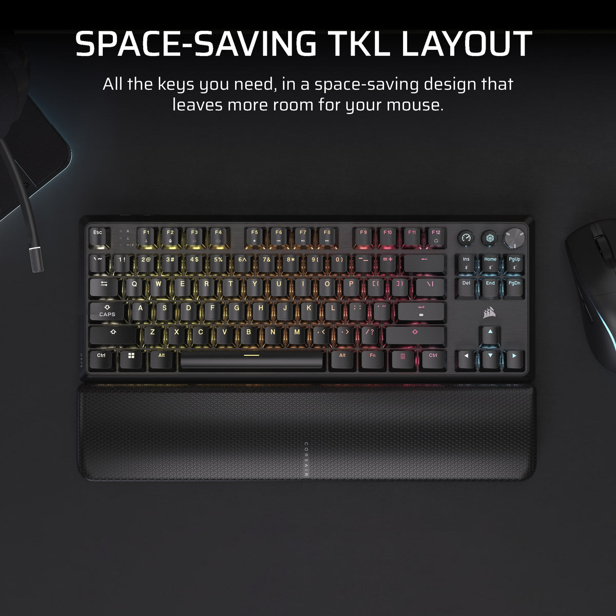 Corsair K70 Core TKL Wireless RGB Mechanical Gaming Keyboard, UK Layout - Black - space-saving TKL layout