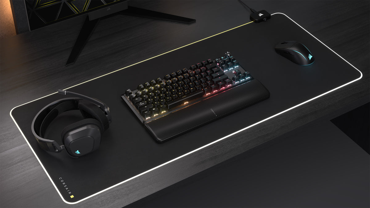 Corsair K70 Core TKL Wireless RGB Mechanical Gaming Keyboard, UK Layout - Black - top-down on a desk mat