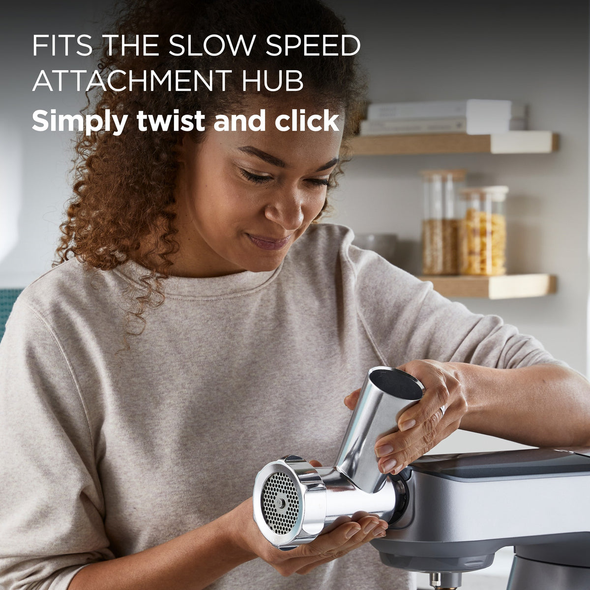 Kenwood Chef Food Mincer Attachment - Silver - twist and click onto the slow speed outlet