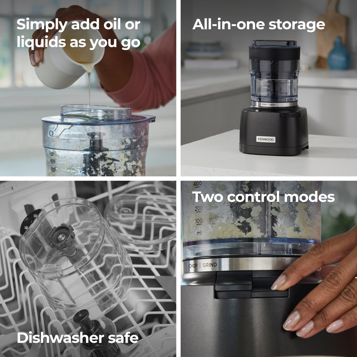 Kenwood Duo Prep Chopper and Grinder - Black - pour-as-you-go lid, stacked storage and two speeds