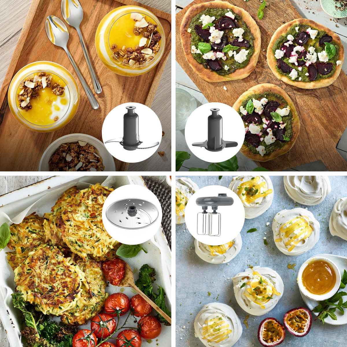 Kenwood MultiPro OneTouch Food Processor - Silver - tools and dishes made with each attachment