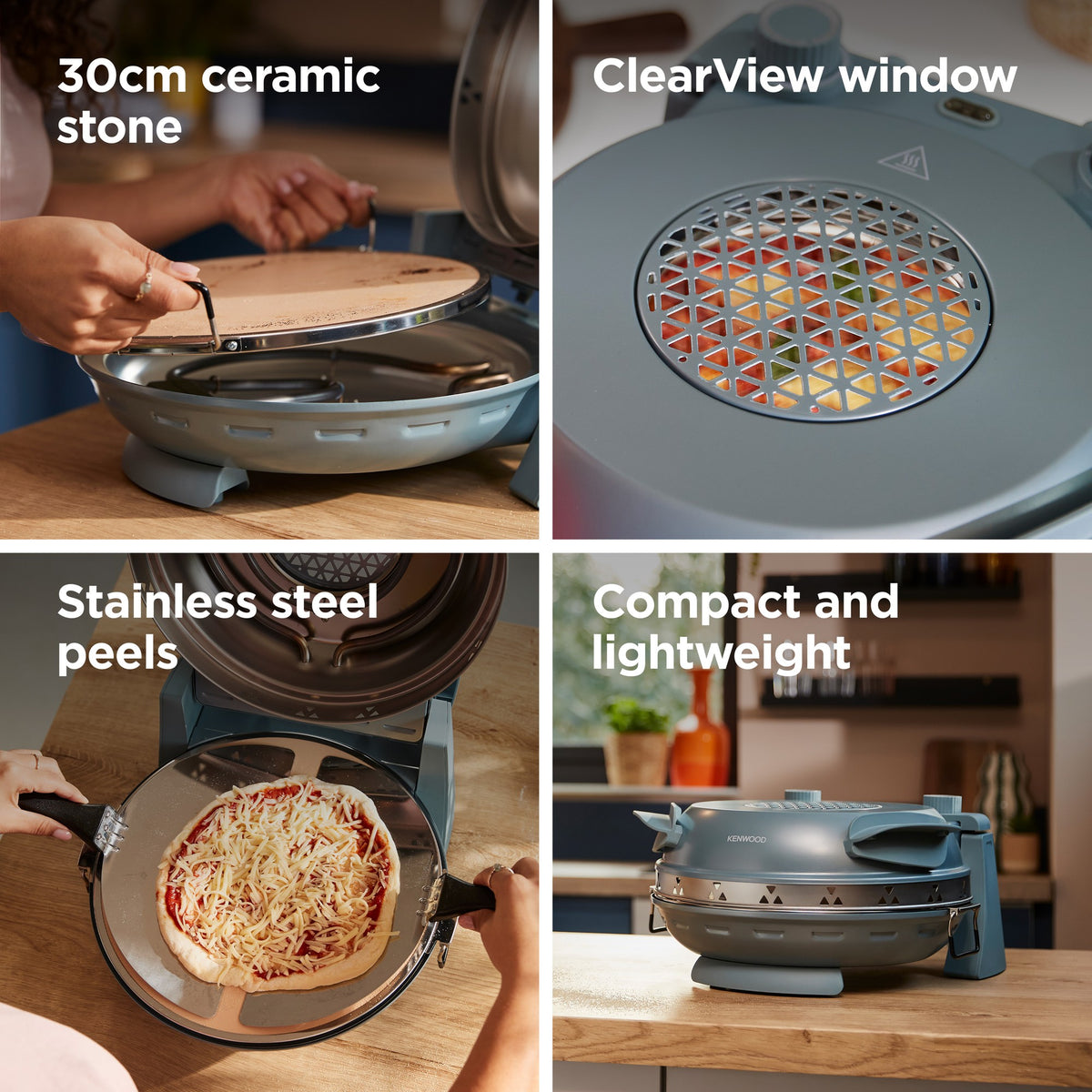 Kenwood My Pizzeria Pizza Oven - Storm Blue - ceramic stone, ClearView window, peels and compact size