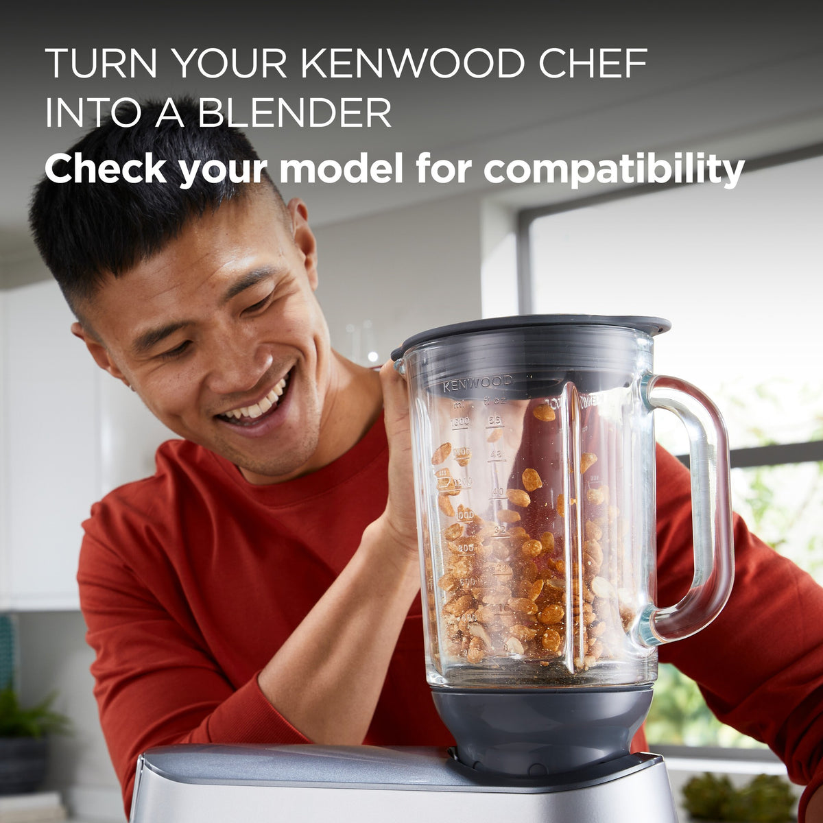 Kenwood ThermoResist Glass Blender Attachment - Clear Glass - turns a Kenwood Chef into a blender