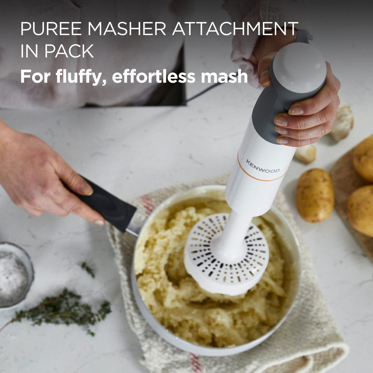 Kenwood Triblade XL+ Hand Blender - White - puree masher attachment making mash