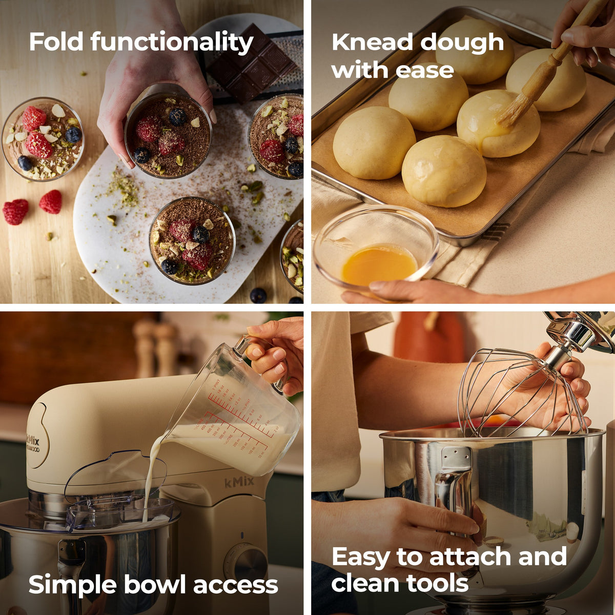 Kenwood kMix 5L Stand Mixer - Cream - folding, kneading, easy bowl access and tools