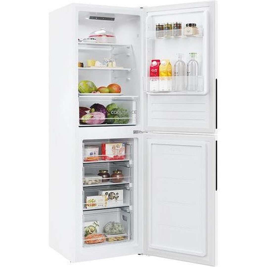 Hoover 50/50 Low Frost Fridge Freezer - White - both doors open, stocked with food